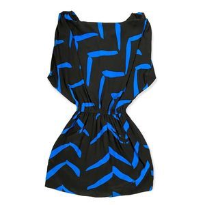 Yumi Kim Black & Blue Printed Silk Mini Dress